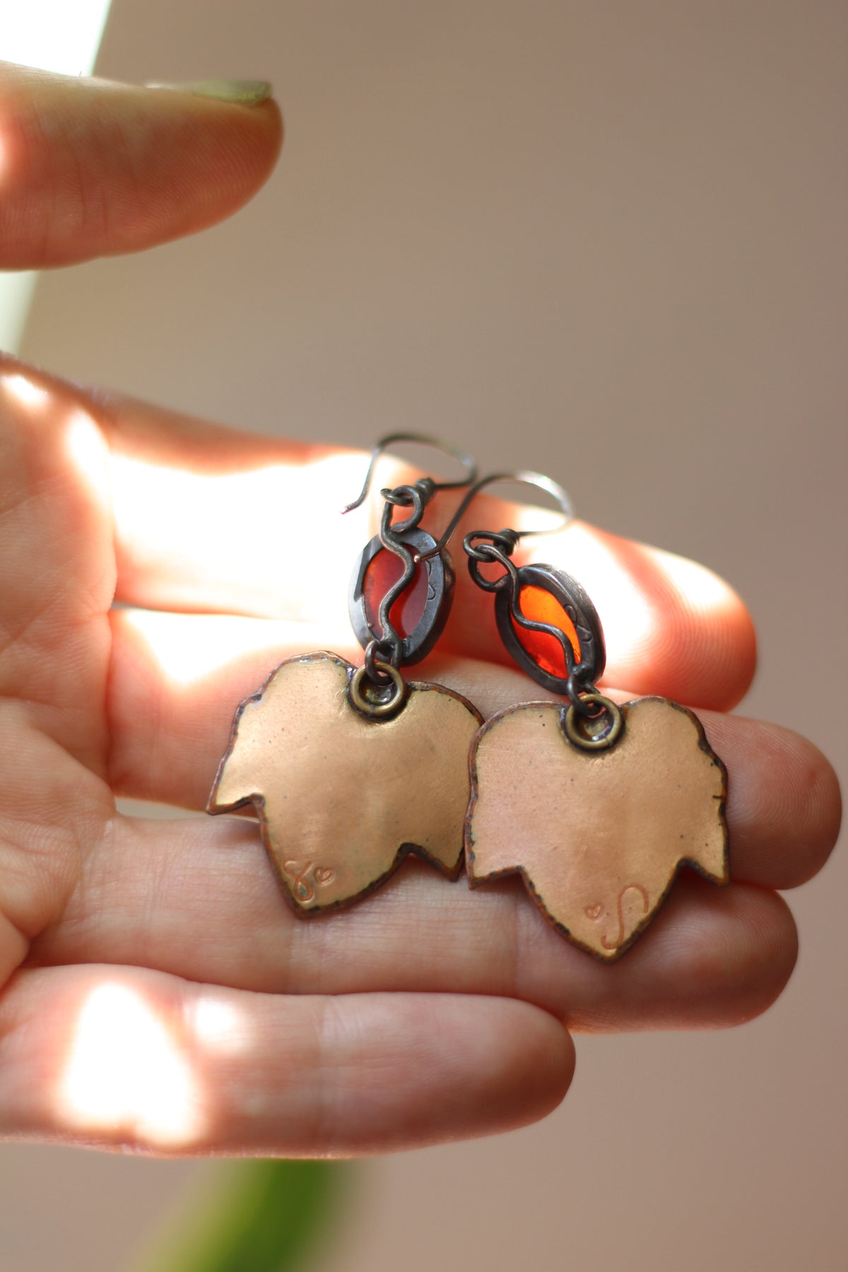 Autumn Leaves | Painted Enamel Earrings | Sterling Silver