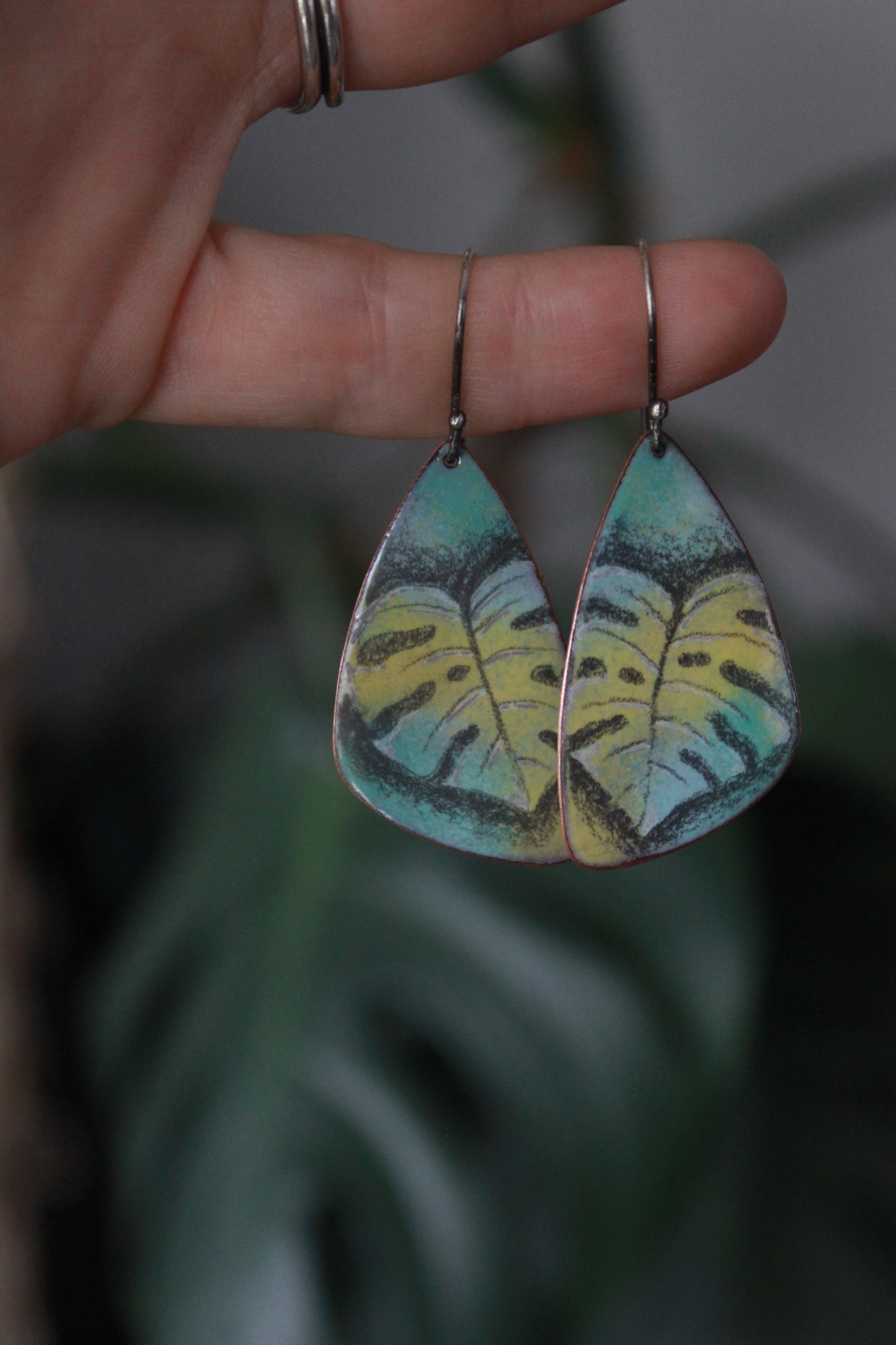 Monstera Enamel Dangles