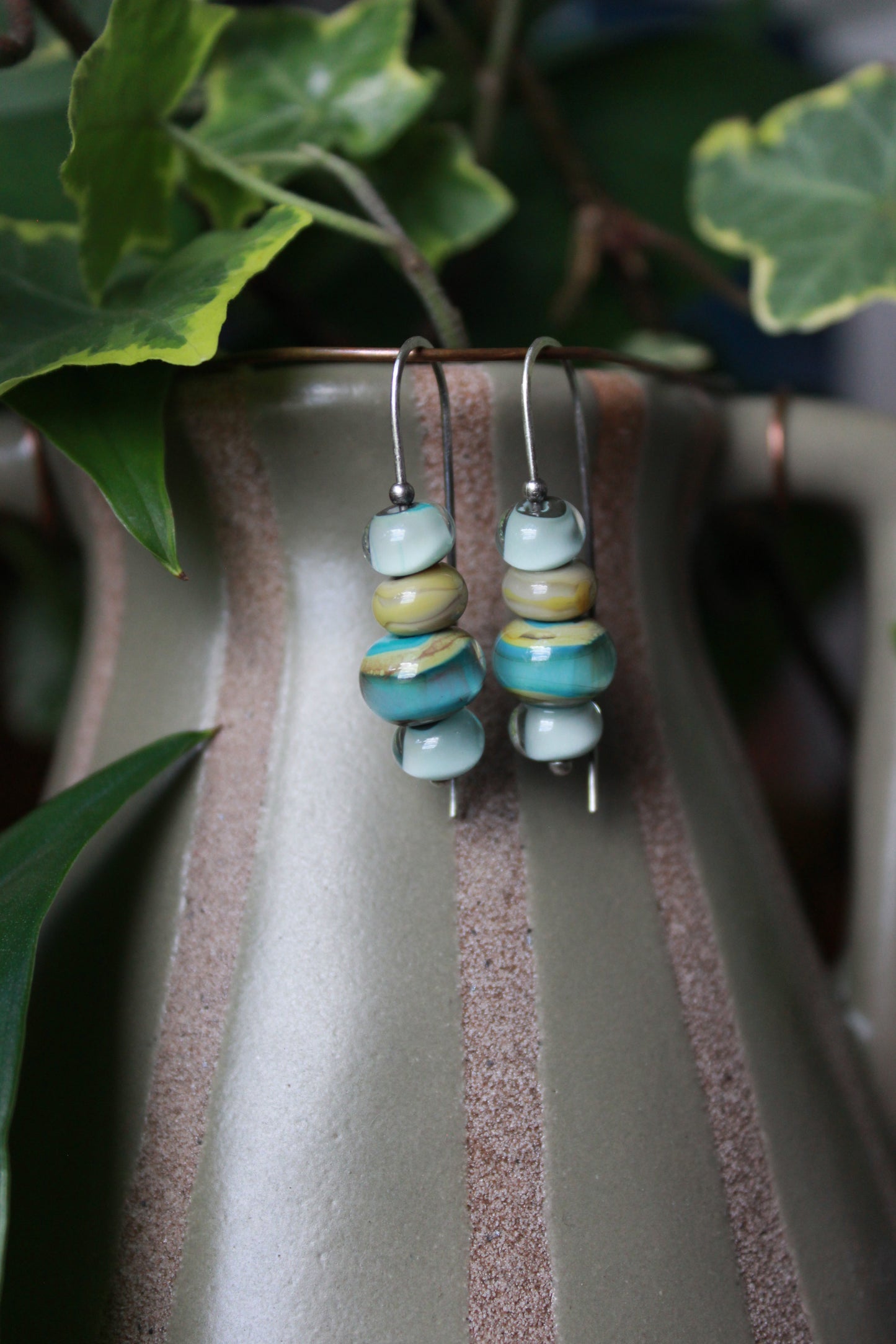 Stacked dangles - olive and teal