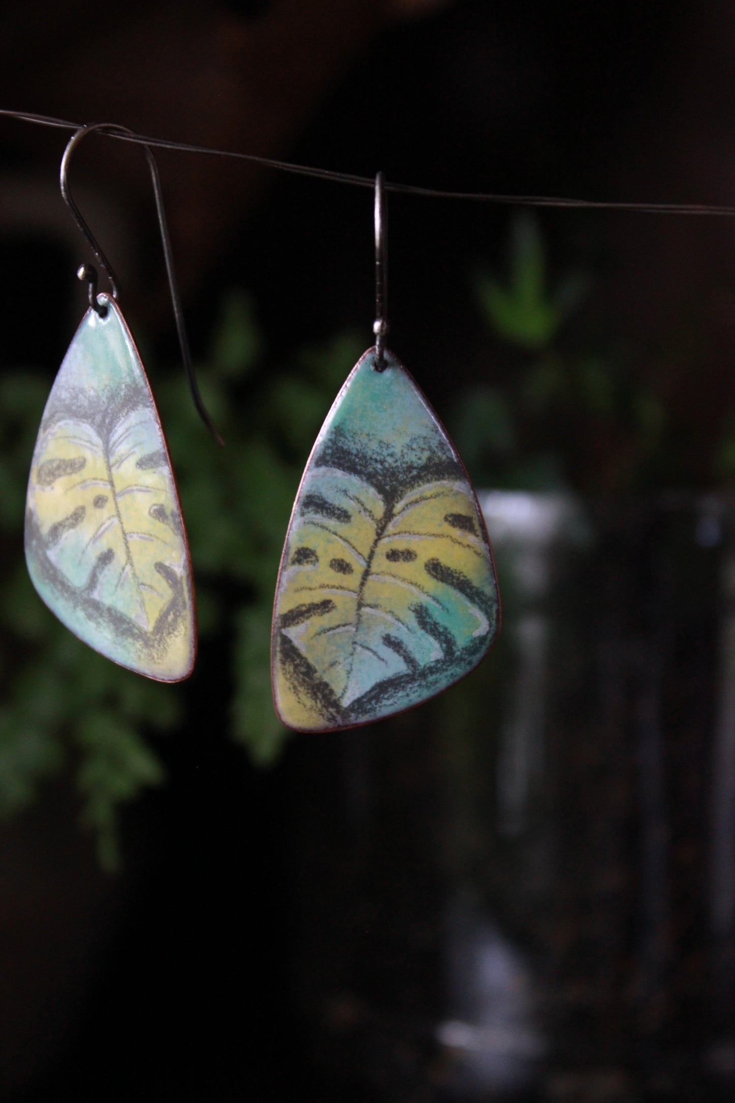 Monstera Enamel Dangles