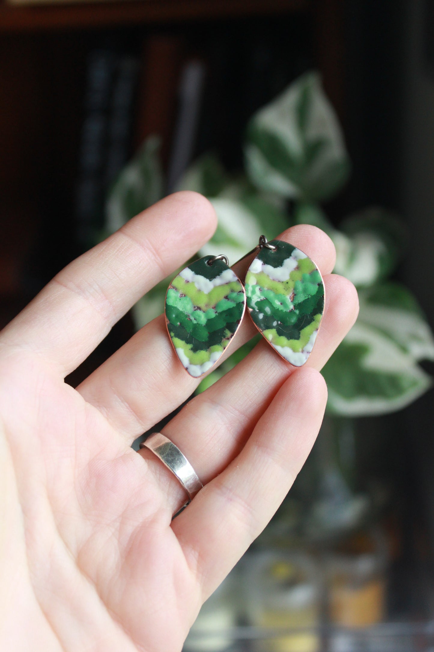 Messy Green Enamel Dangles