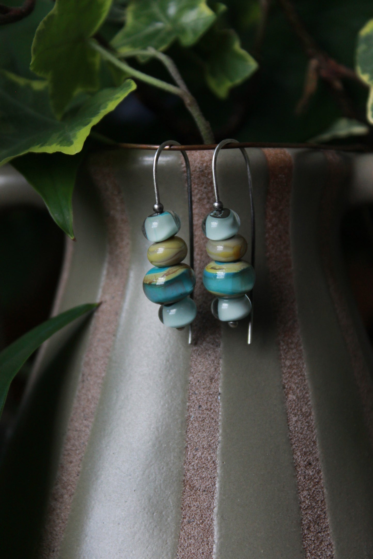 Stacked dangles - olive and teal