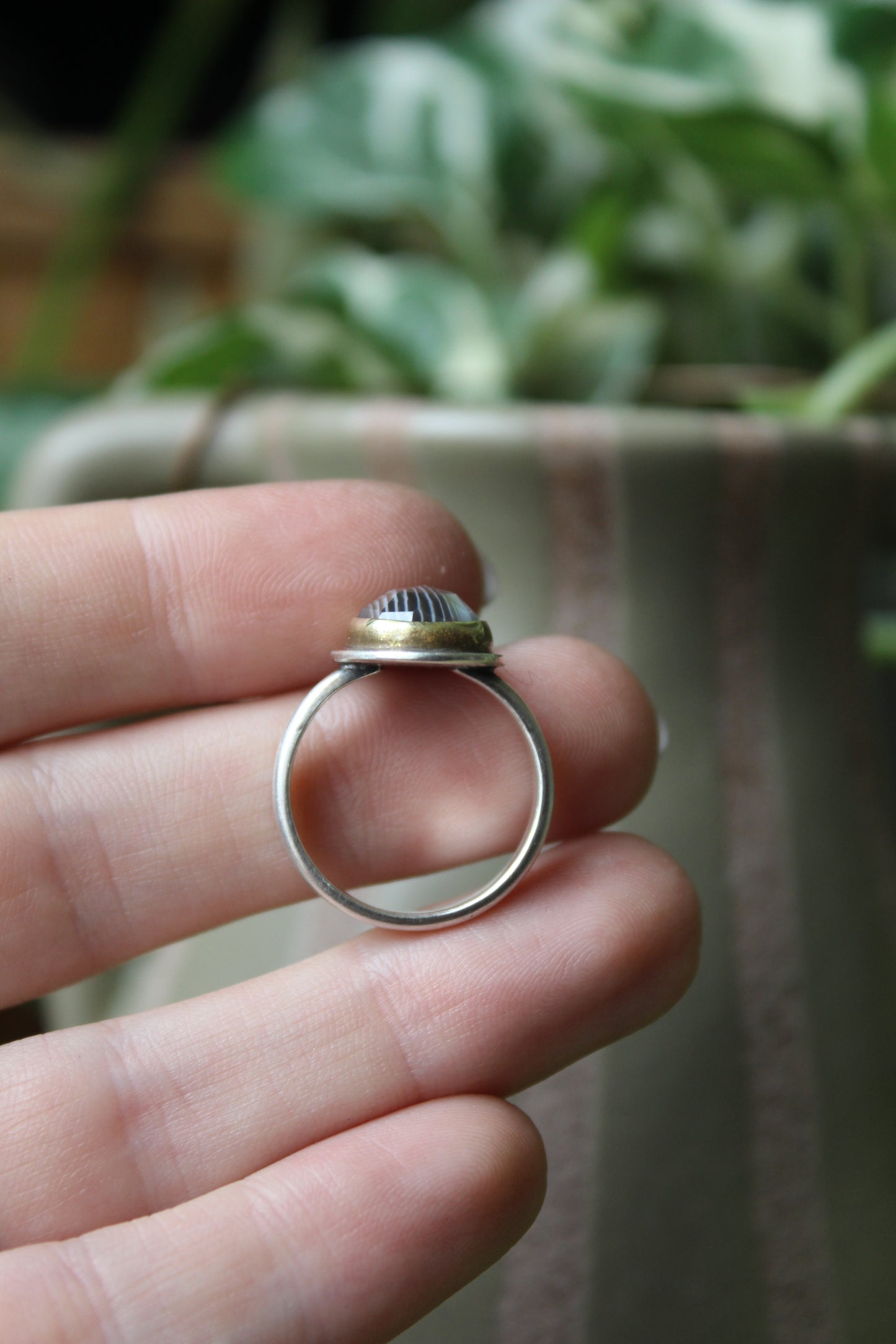 Banded Agate set in Brass and Sterling Silver