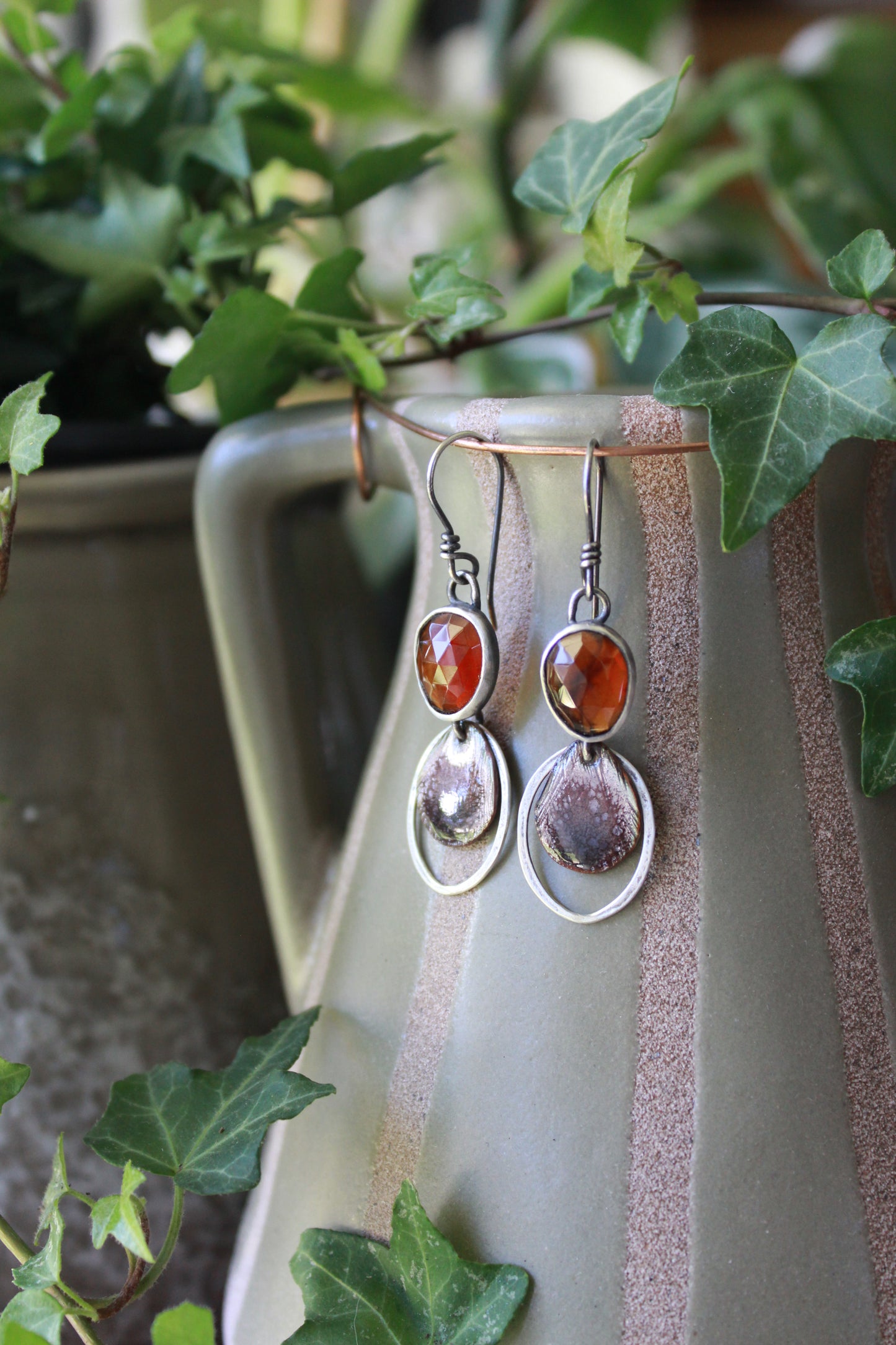 Garnet and Enamel Dangles