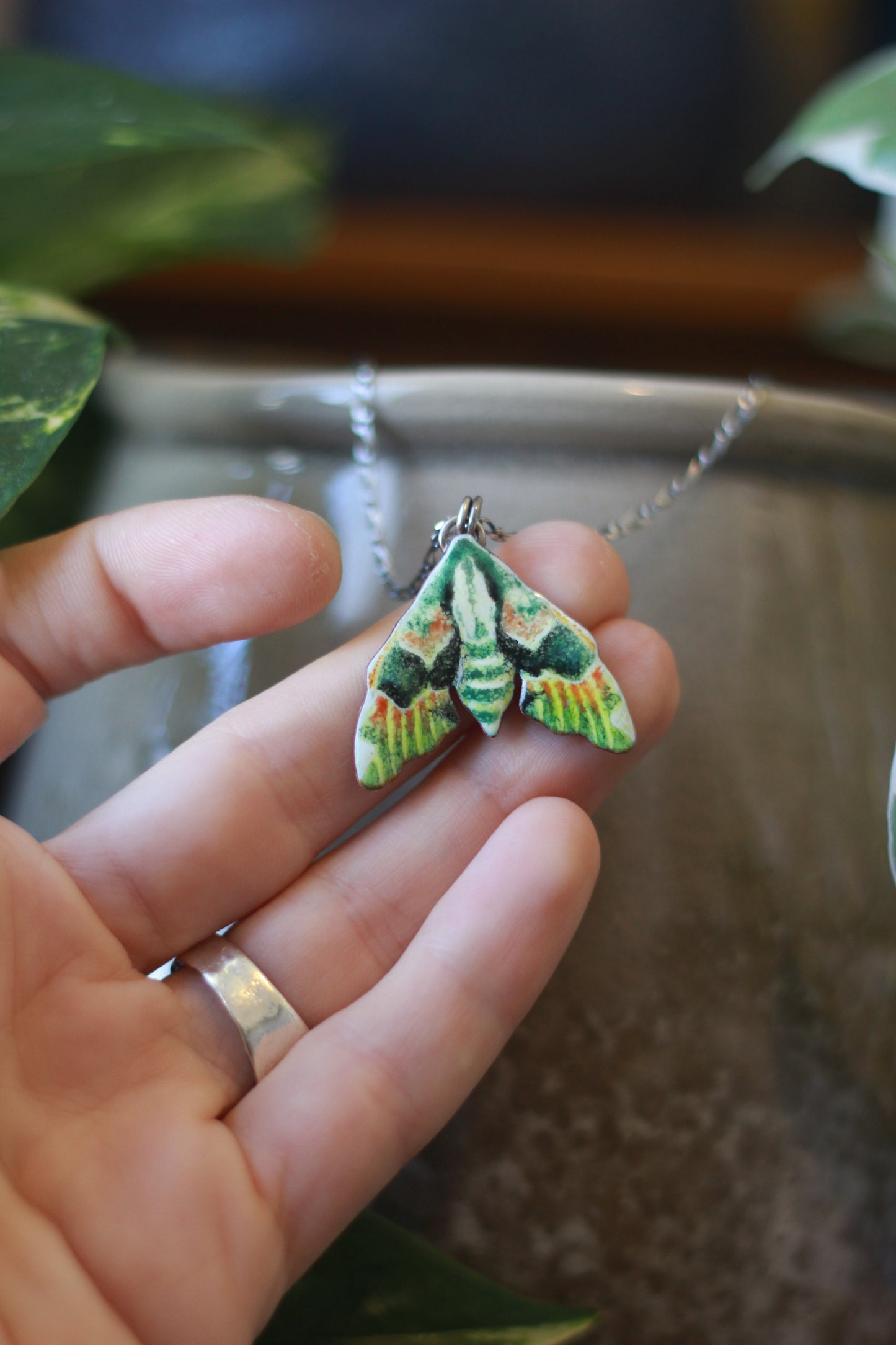 Lime Hawk Moth Necklace