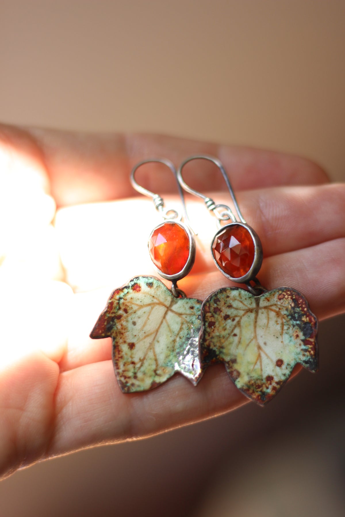 Autumn Leaves | Painted Enamel Earrings | Sterling Silver