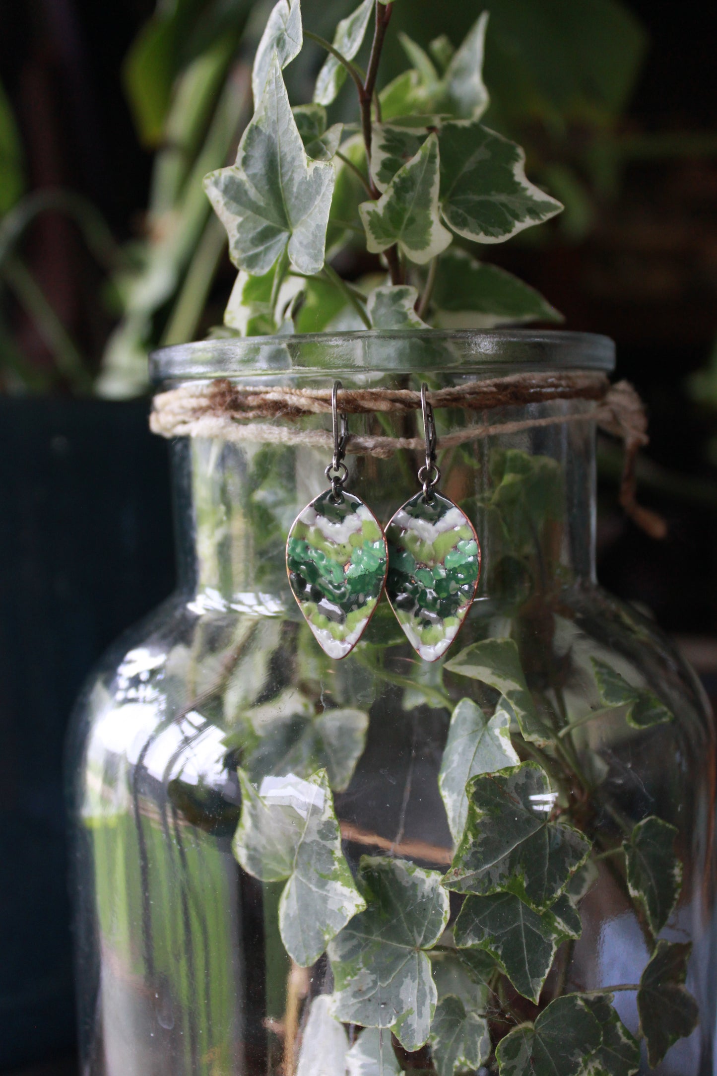 Messy Green Enamel Dangles