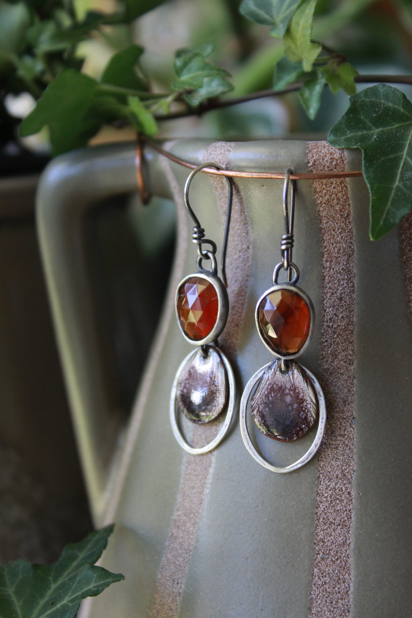 Garnet and Enamel Dangles