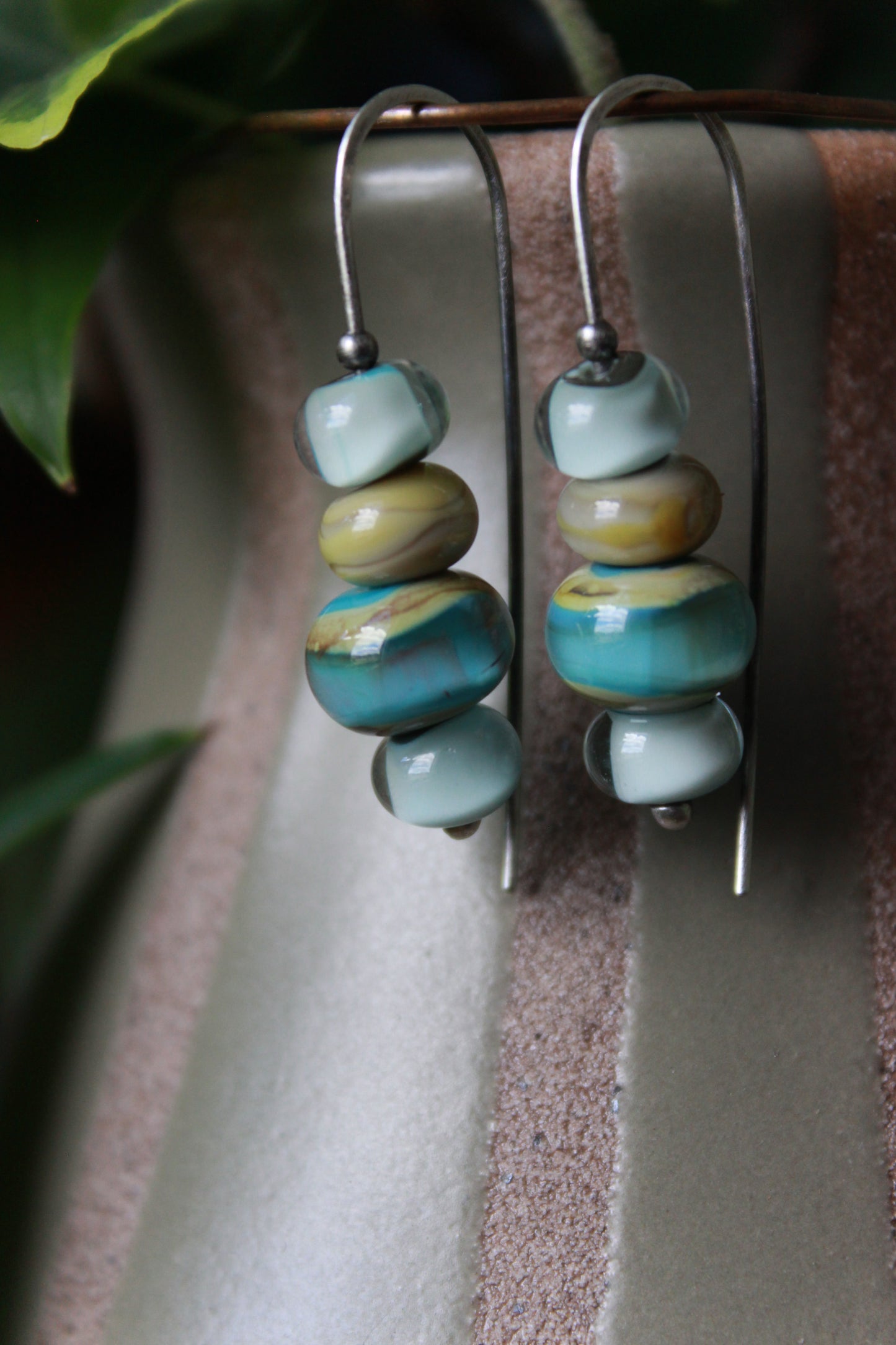 Stacked dangles - olive and teal