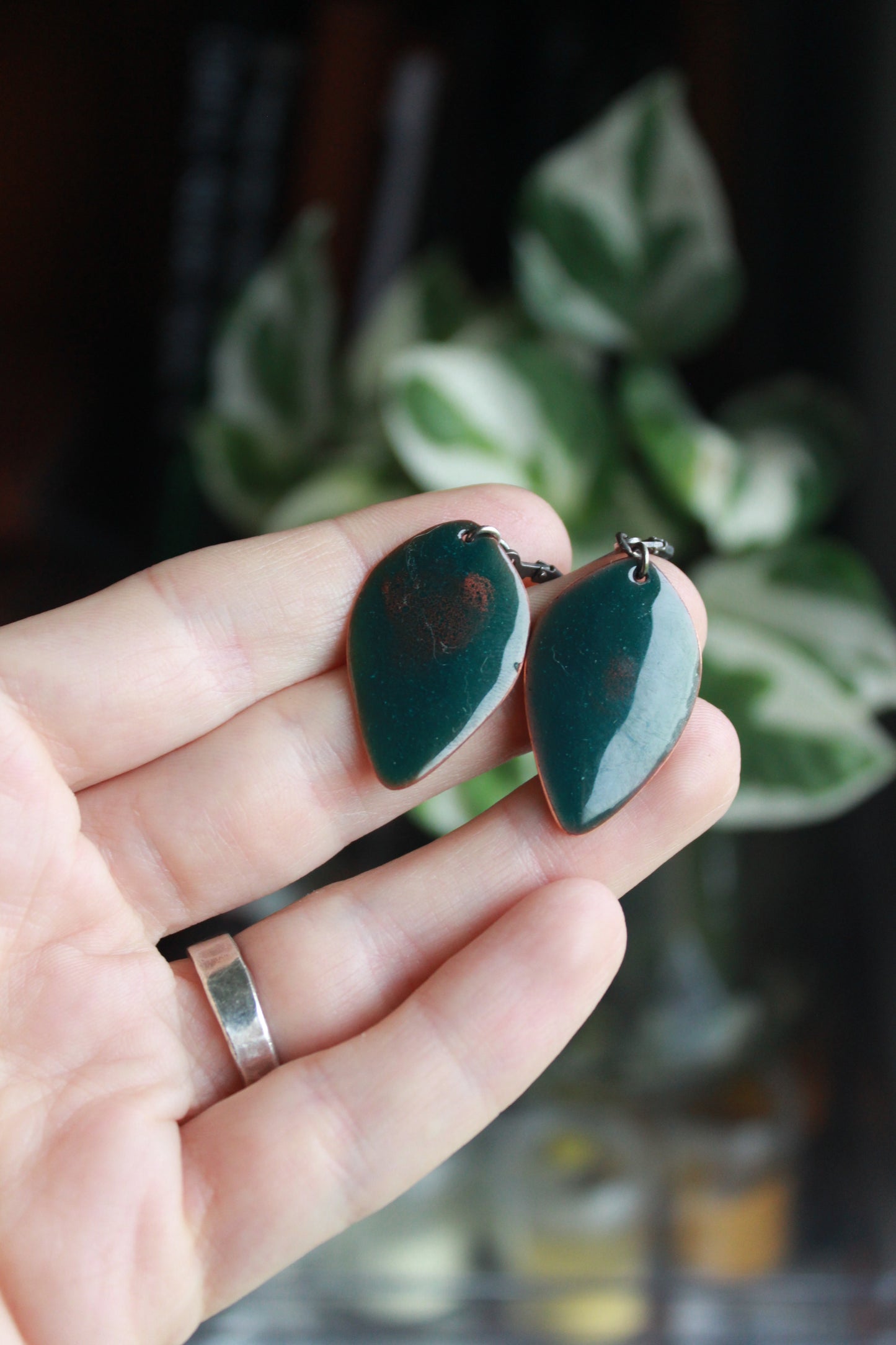 Messy Green Enamel Dangles