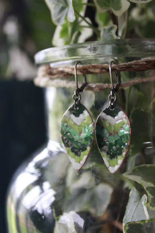 Messy Green Enamel Dangles